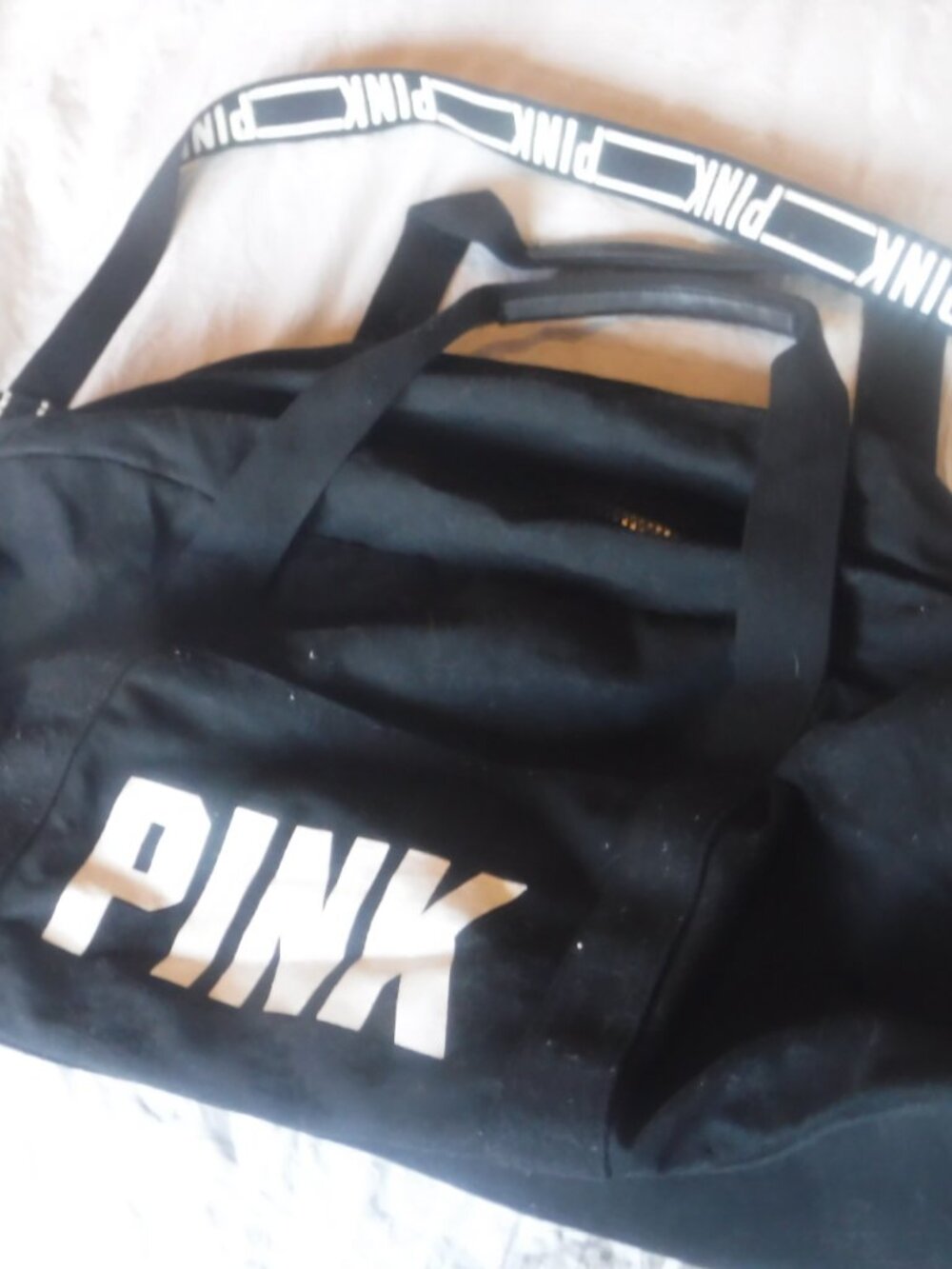 Pink Black canvas Duffle Bag Gym Bag Travel Bag Weekender Bag Pre Owned